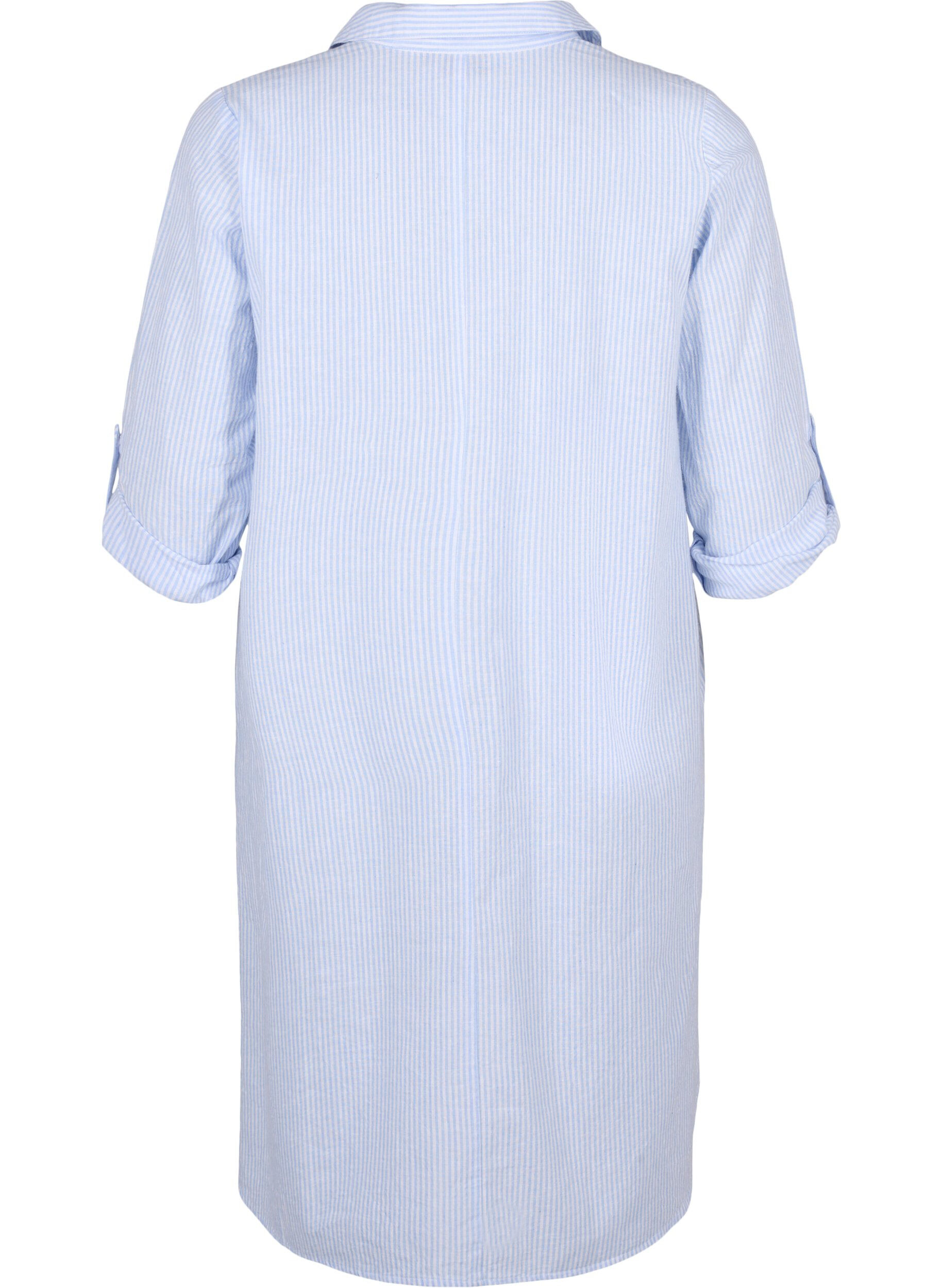 Zizzifashion Striped dress made with cotton and linen, Serenity Wh. Stripe, Packshot image number 1