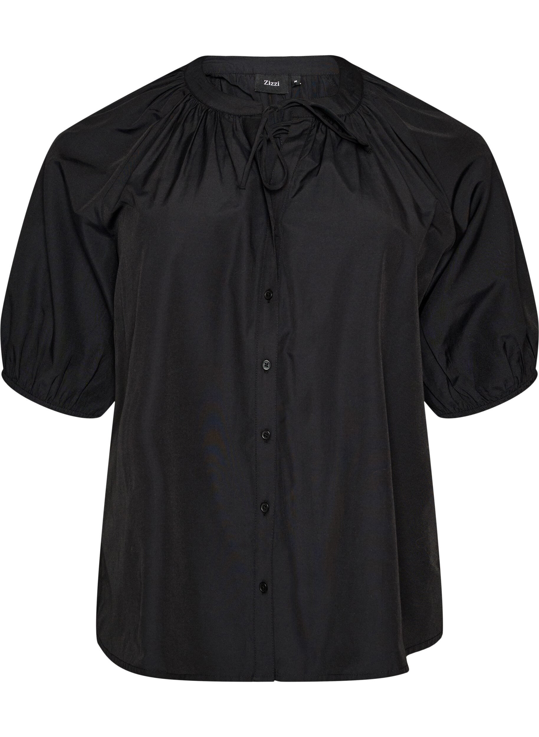 Shirt blouse with button fastening and tie-belt