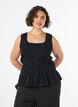 Sleeveless cotton and linen top with smock, Black, Model image number 0