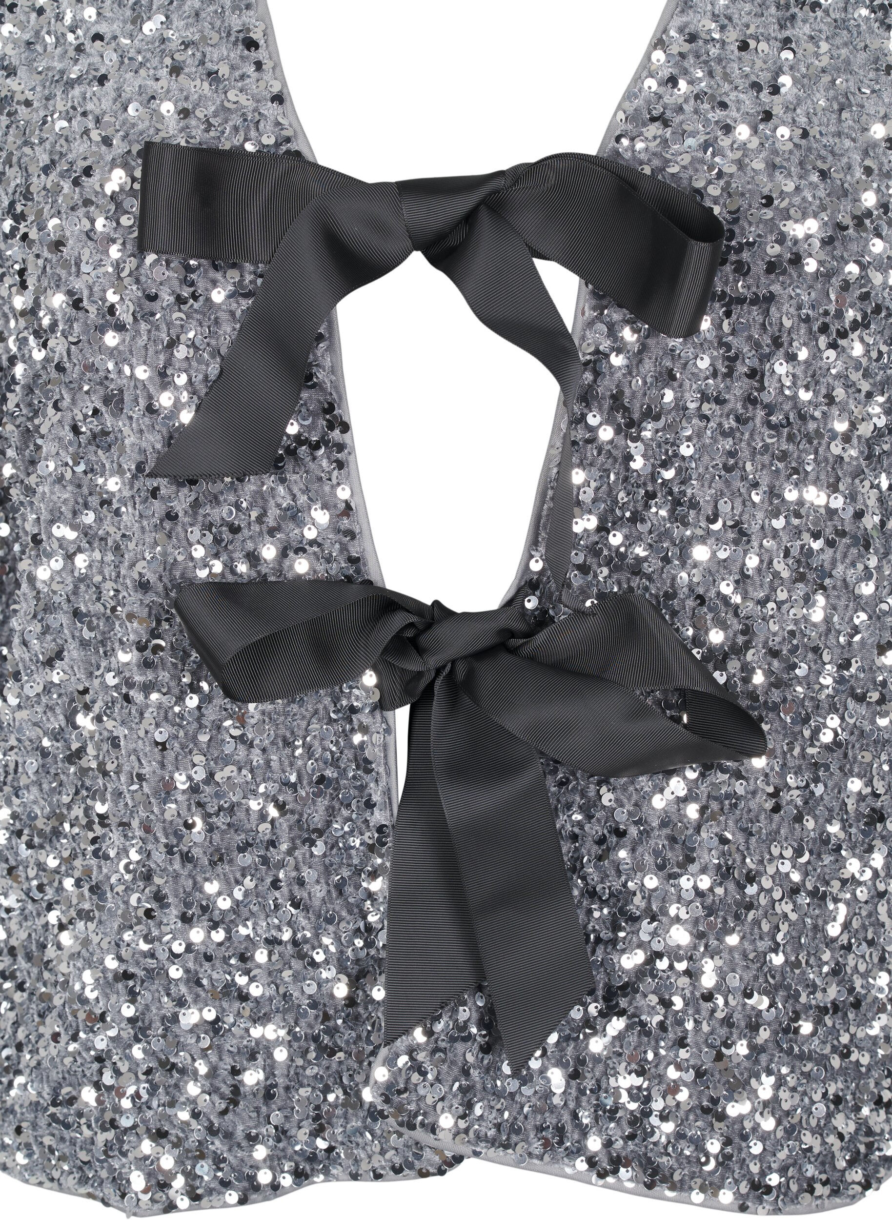 Zizzifashion Sequin blouse with tie details, Silver, Packshot image number 2