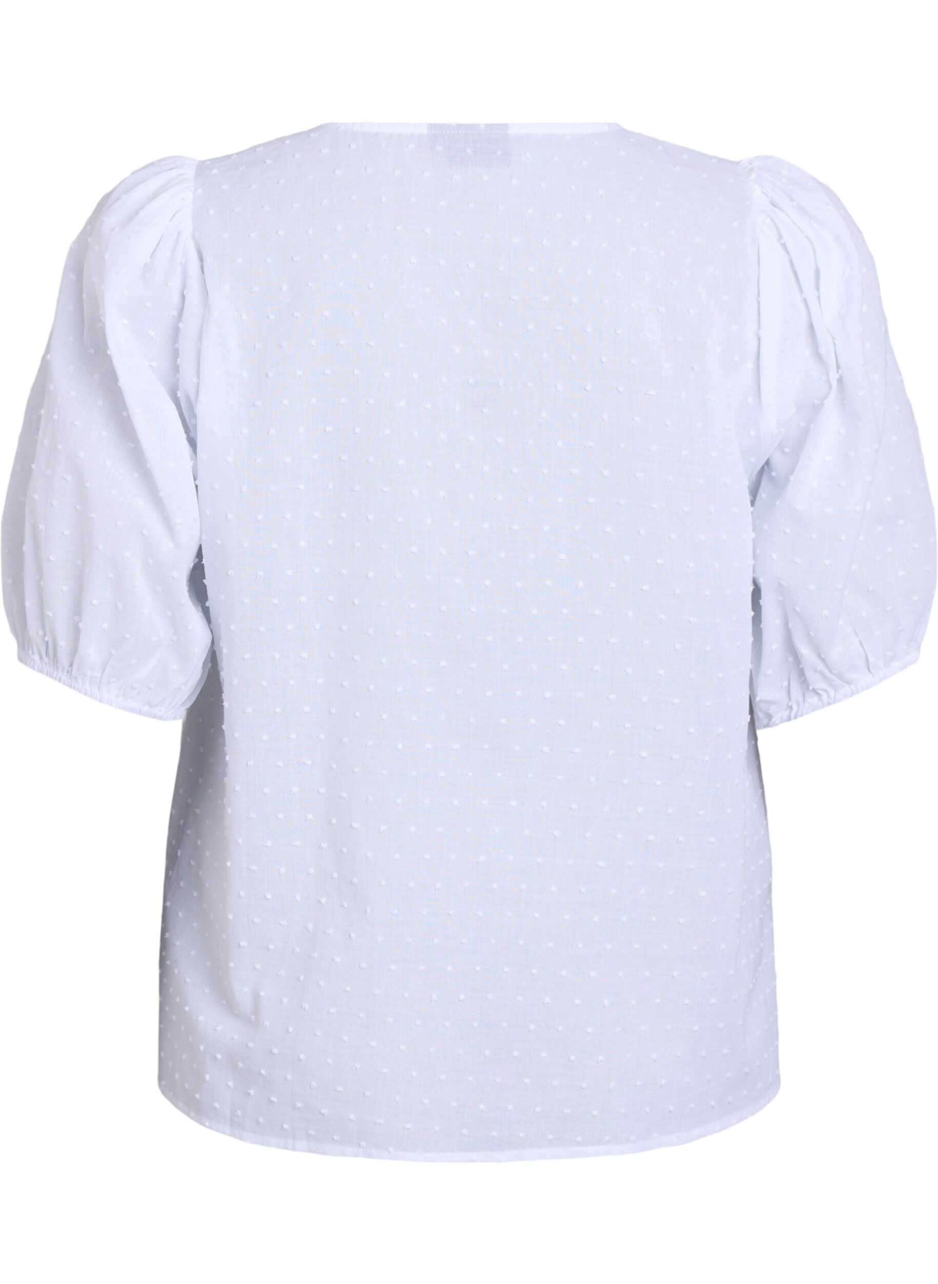 Zizzifashion Shirt blouse with tie string and dotted texture, White, Packshot image number 1