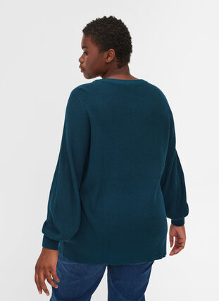 Plain knitted blouse with rib, Reflecting Pond, Model image number 1