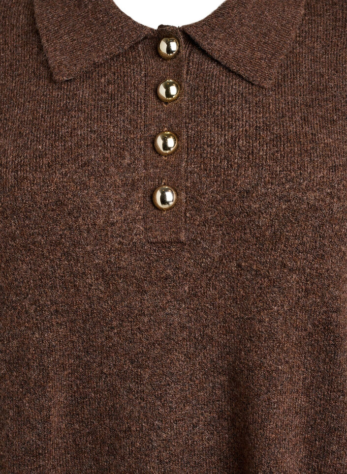 Short knit dress with polo collar and buttons, Brown, Packshot image number 2