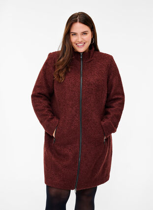 Coat with wool and zipper, Bitter Chocolate, Model image number 0
