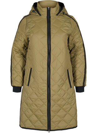 Quilted thermal jacket with hood and zipper, Forest Night, Packshot image number 0
