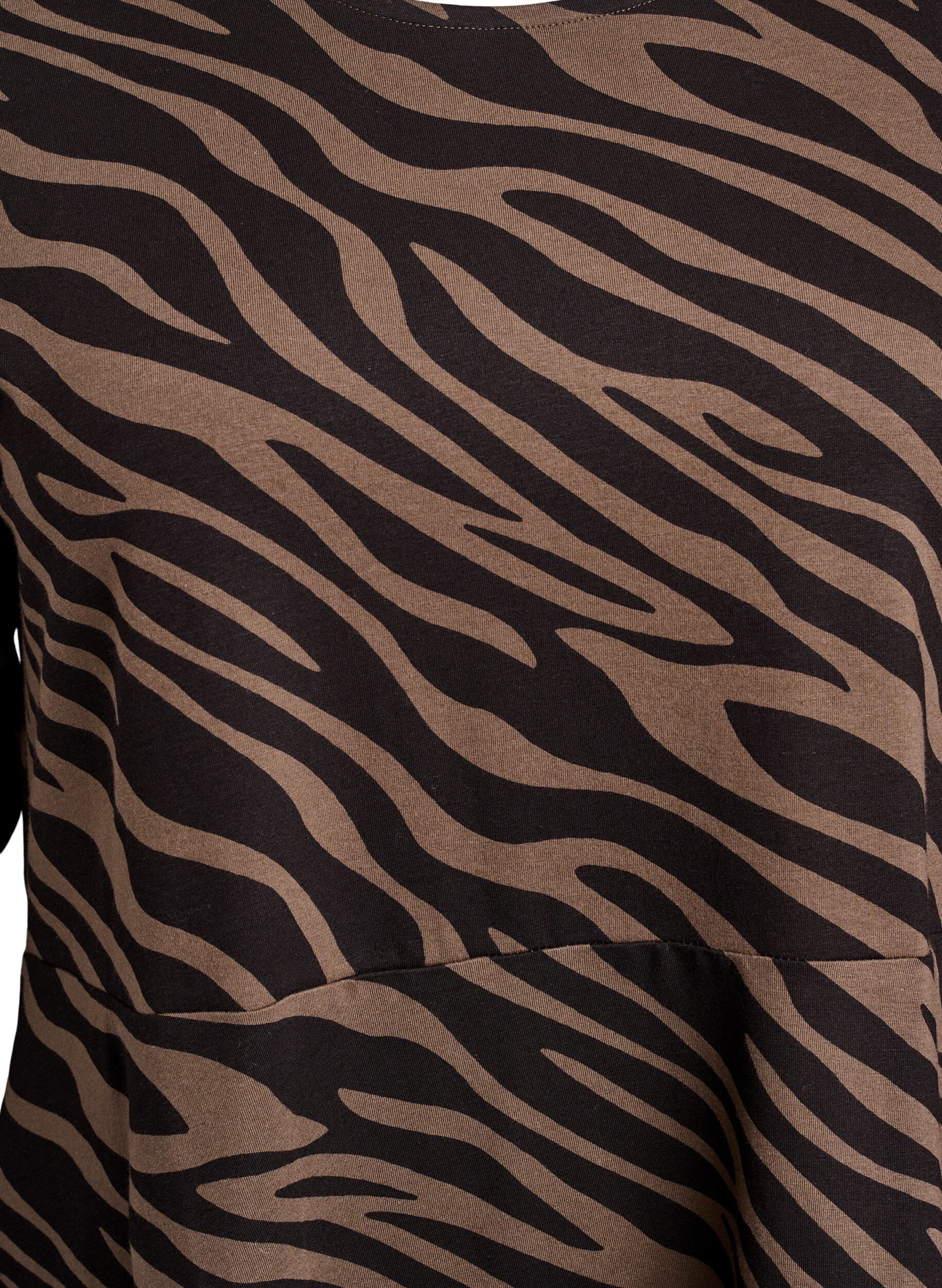 Zizzifashion Long-sleeved dress with round neck and zebra print, Walnut Zebra, Packshot image number 2