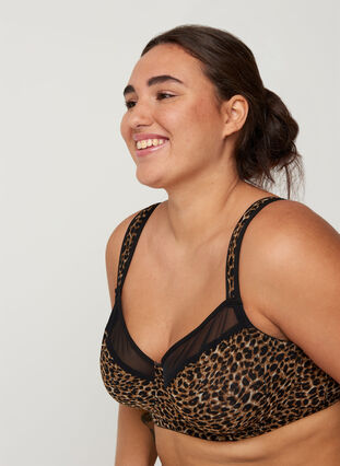 Bra  with leopard print and mesh, Leopard Print, Model image number 0