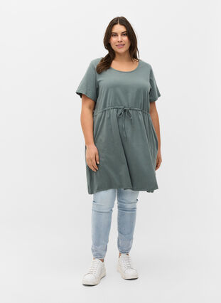 Short-sleeved cotton tunic , Balsam Green Solid, Model image number 2
