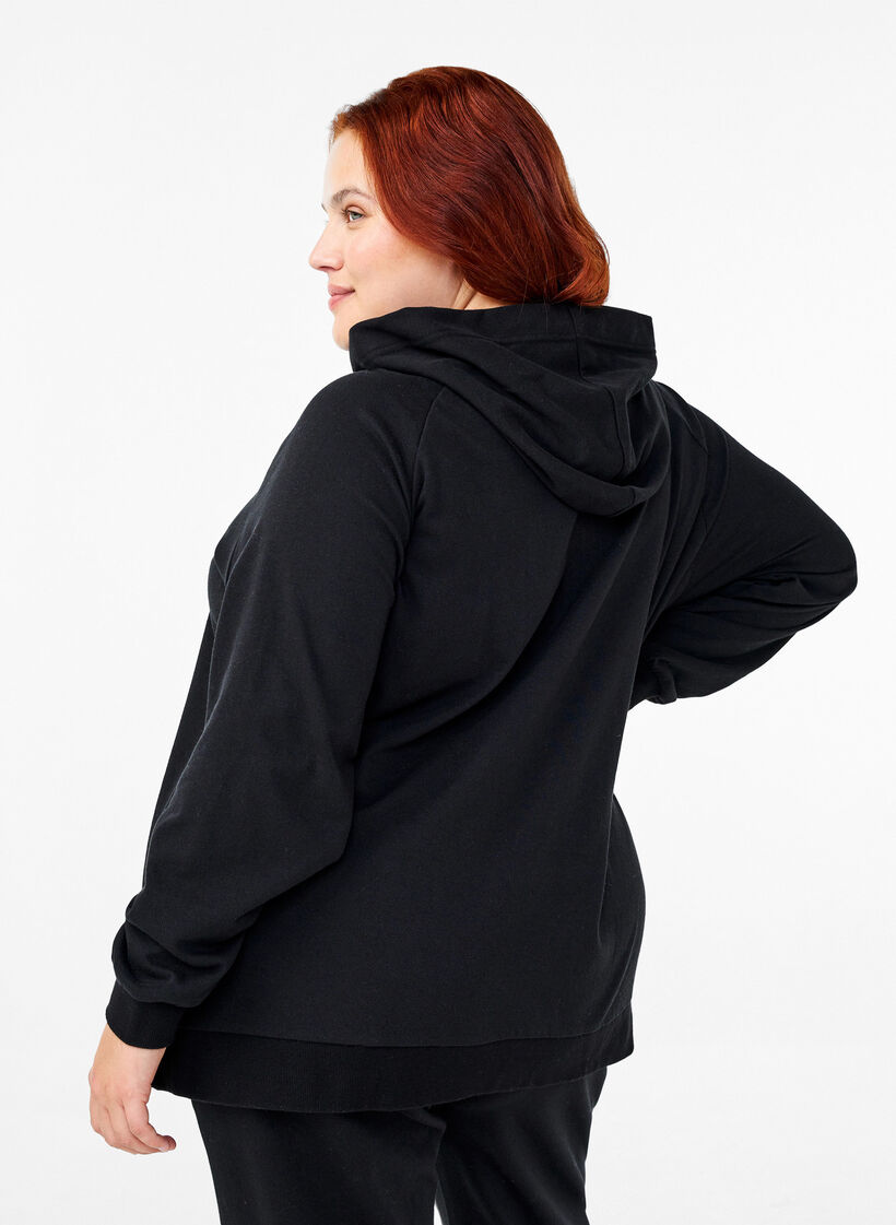 Sweat cardigan with a hood and pockets, Black, Model image number 2