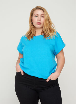 Cotton mix t-shirt, RIVER BLUE Mel., Model image number 0