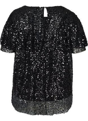 Short-sleeved blouse with sequins, Black, Packshot image number 1