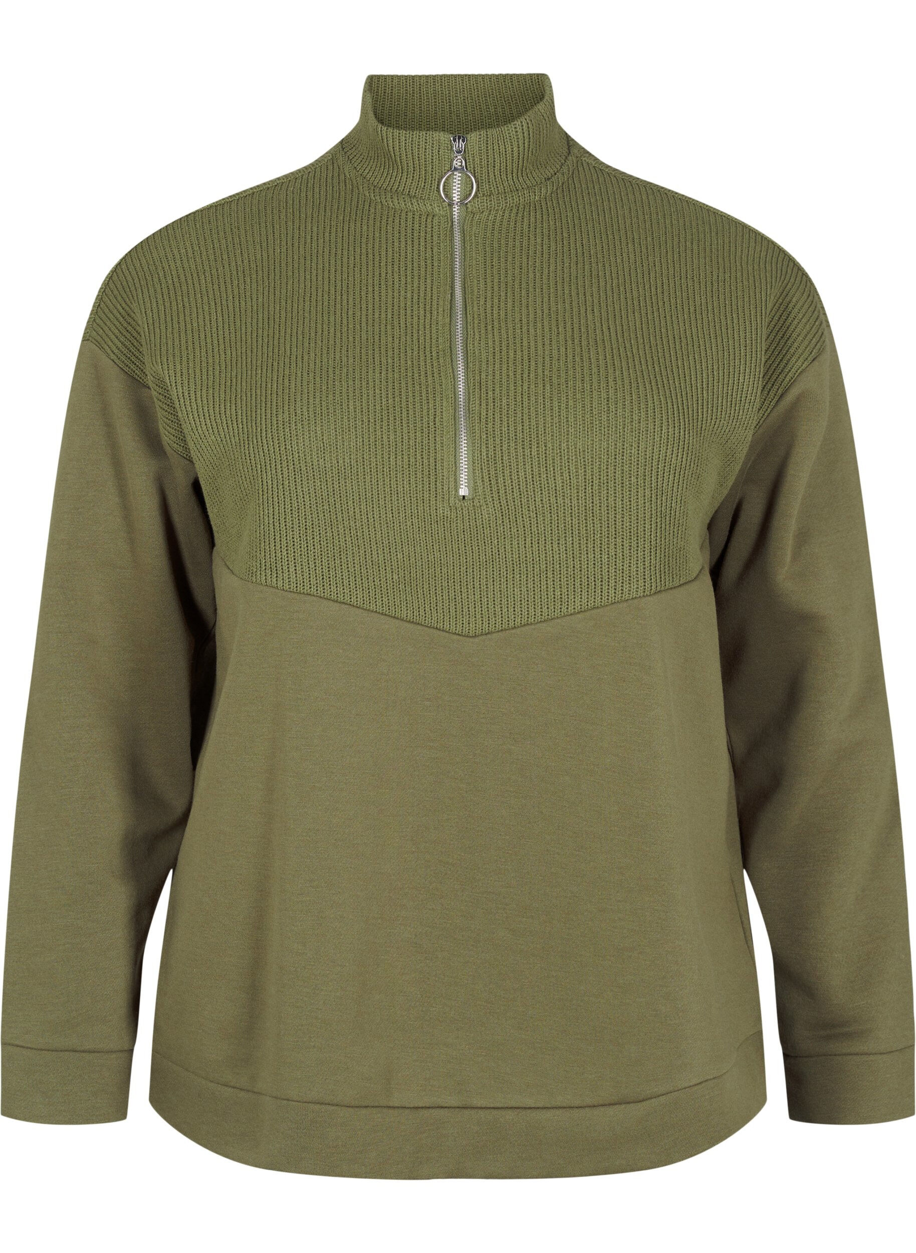Zizzifashion Sweatshirt with knitwear and zip, Winter Moss, Packshot image number 0