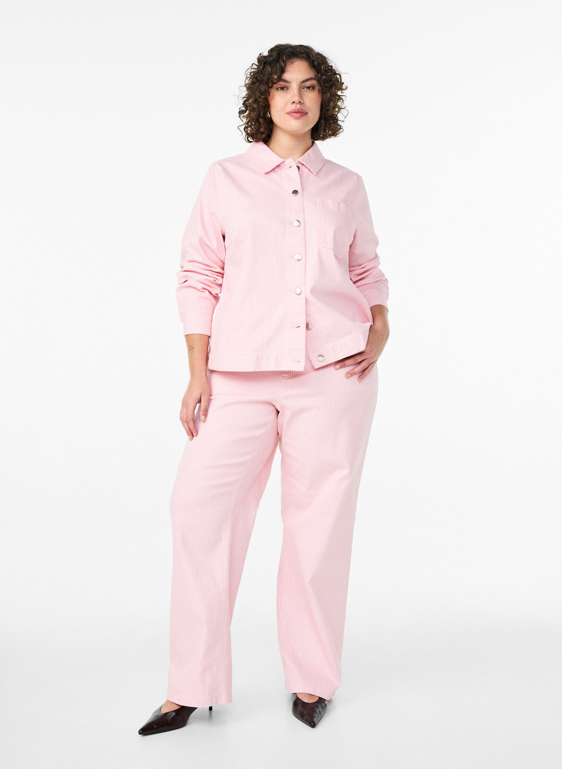 Coloured Myra jeans with stripes and wide legs, Pink, Model