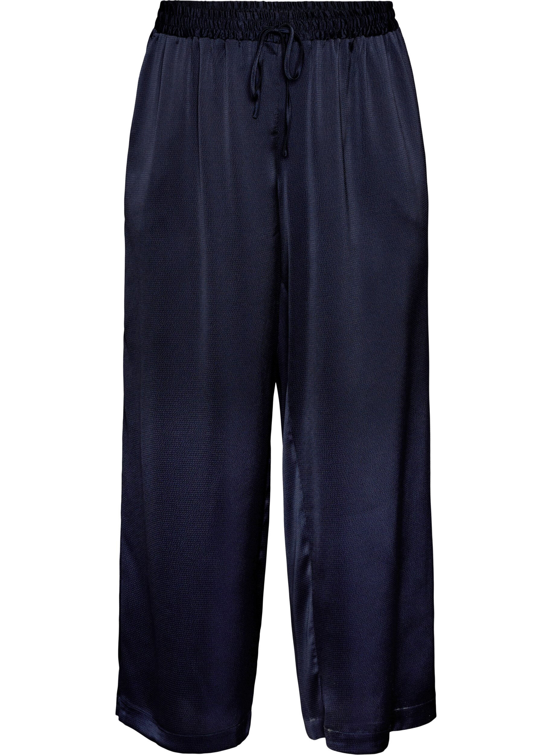 Satin-look trousers with wide, straight legs