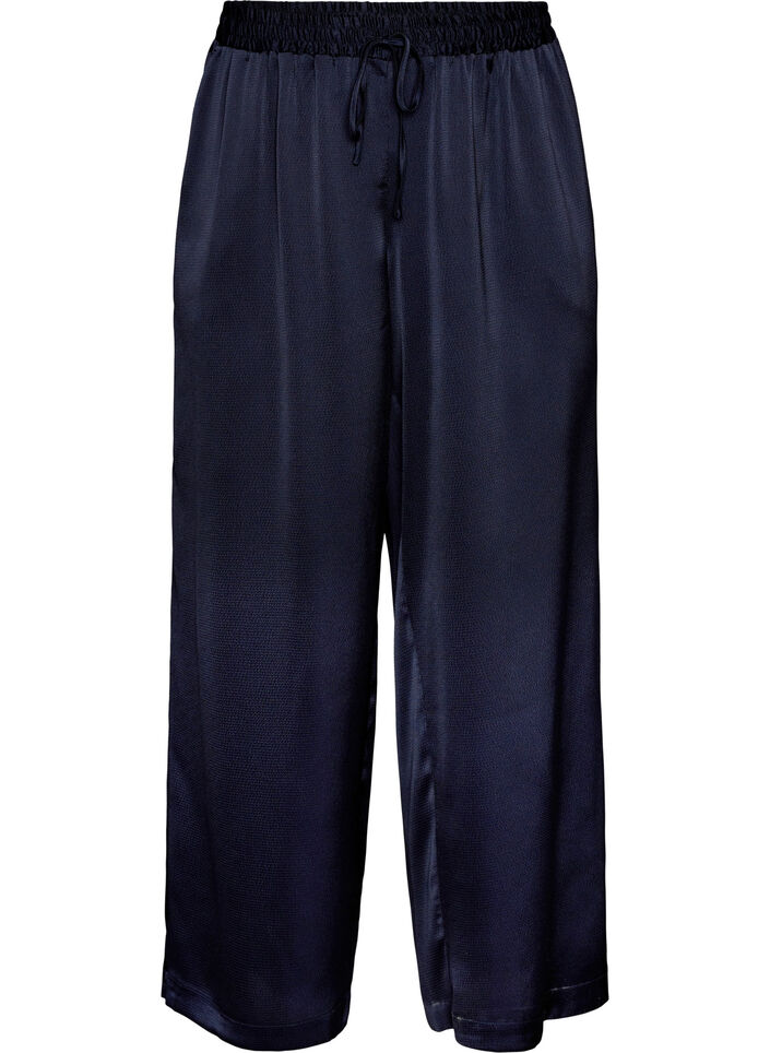 Satin-look trousers with wide, straight legs, Blue, Packshot image number 0