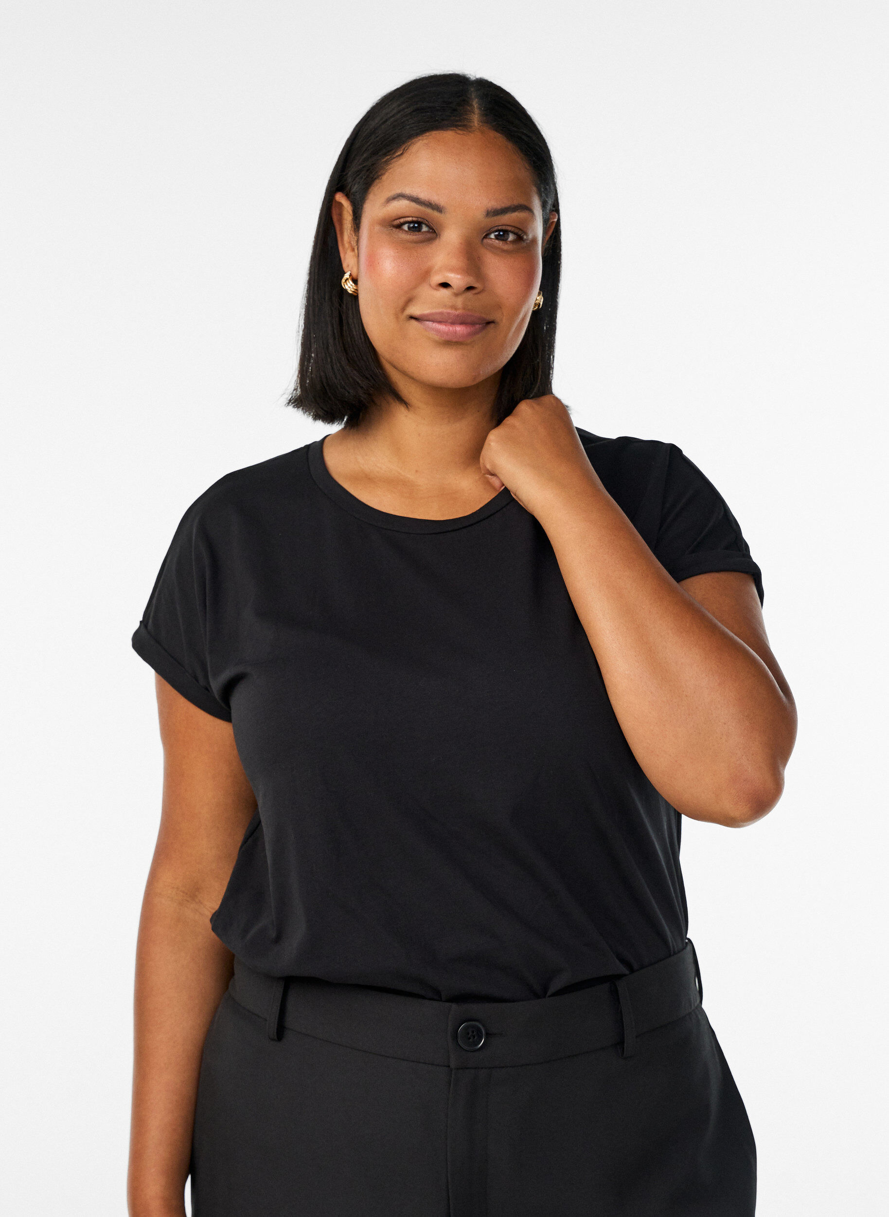 ZizzifashionShort sleeved cotton blend t-shirt, Black, Model image number 0