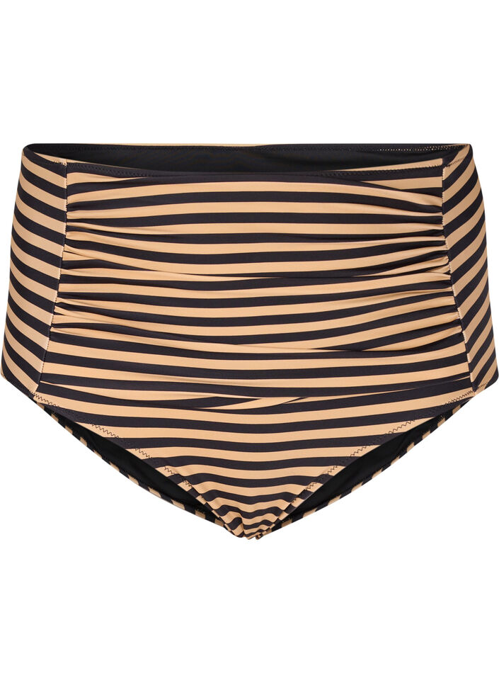 High-waisted bikini bottoms with stripes, Brown, Packshot image number 0