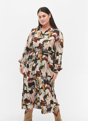 Maxi dress in viscose with print, Black AOP, Model image number 3