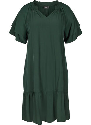 Short-sleeved dress with A-line cut and pockets, Scarab, Packshot image number 0