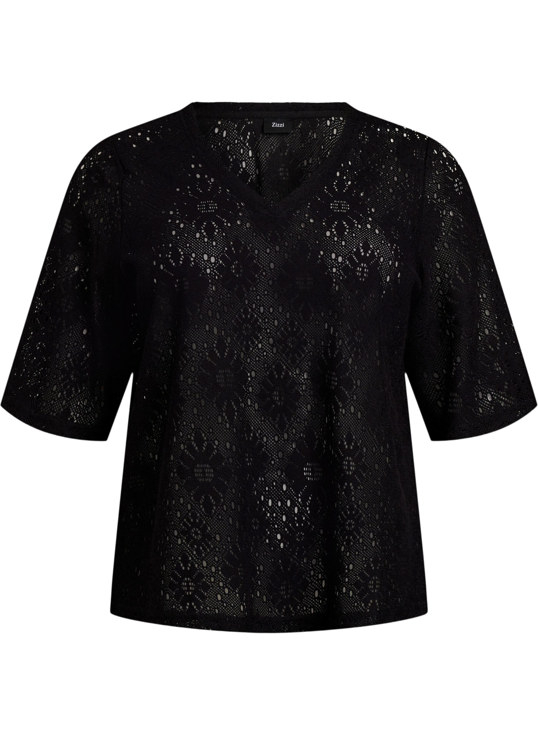Blouse with an openwork pattern and short sleeves