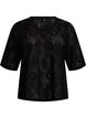 Blouse with an openwork pattern and short sleeves, Black, Packshot image number 0