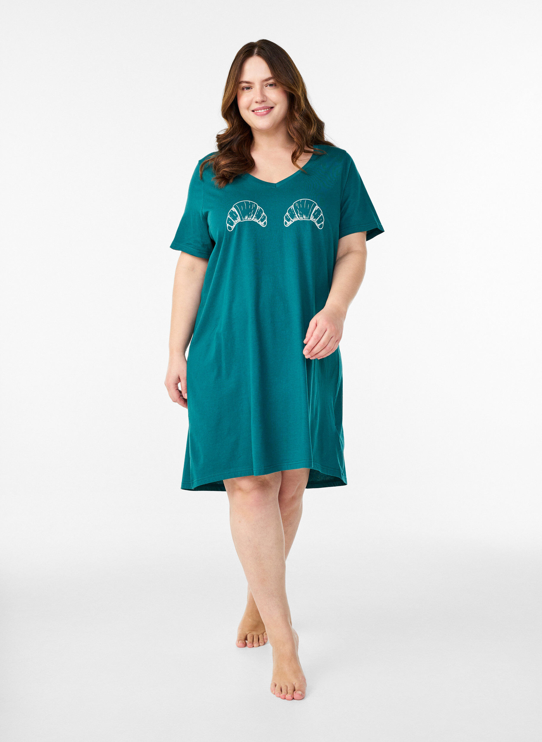 Zizzifashion Organic cotton nightdress with V-neck, Green, Model image number 1