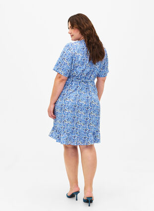 FLASH - Wrap dress with short sleeves, White Blue AOP, Model image number 1