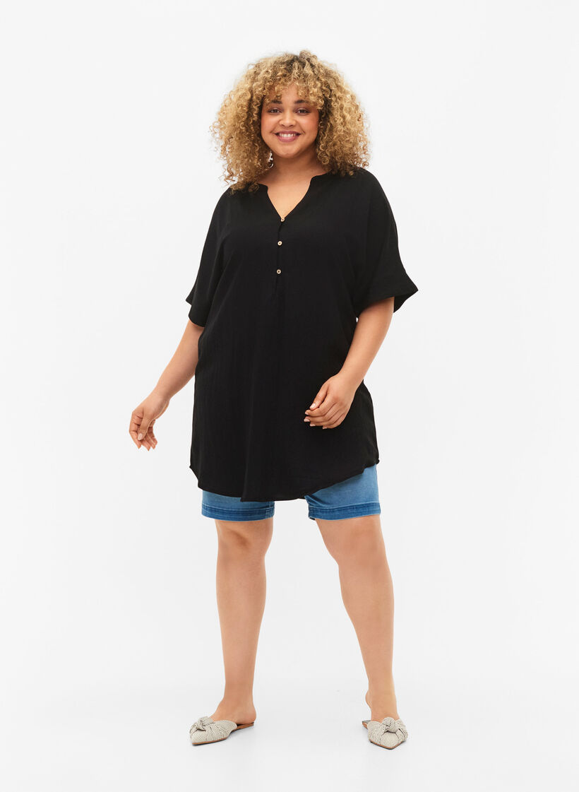 Short-sleeved viscose tunic, Black, Model image number 2