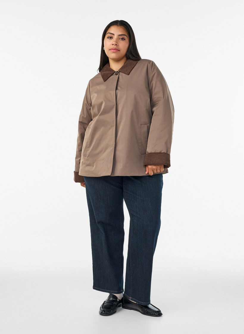 Lightly padded jacket with a corduroy collar, Brown, Model image number 1