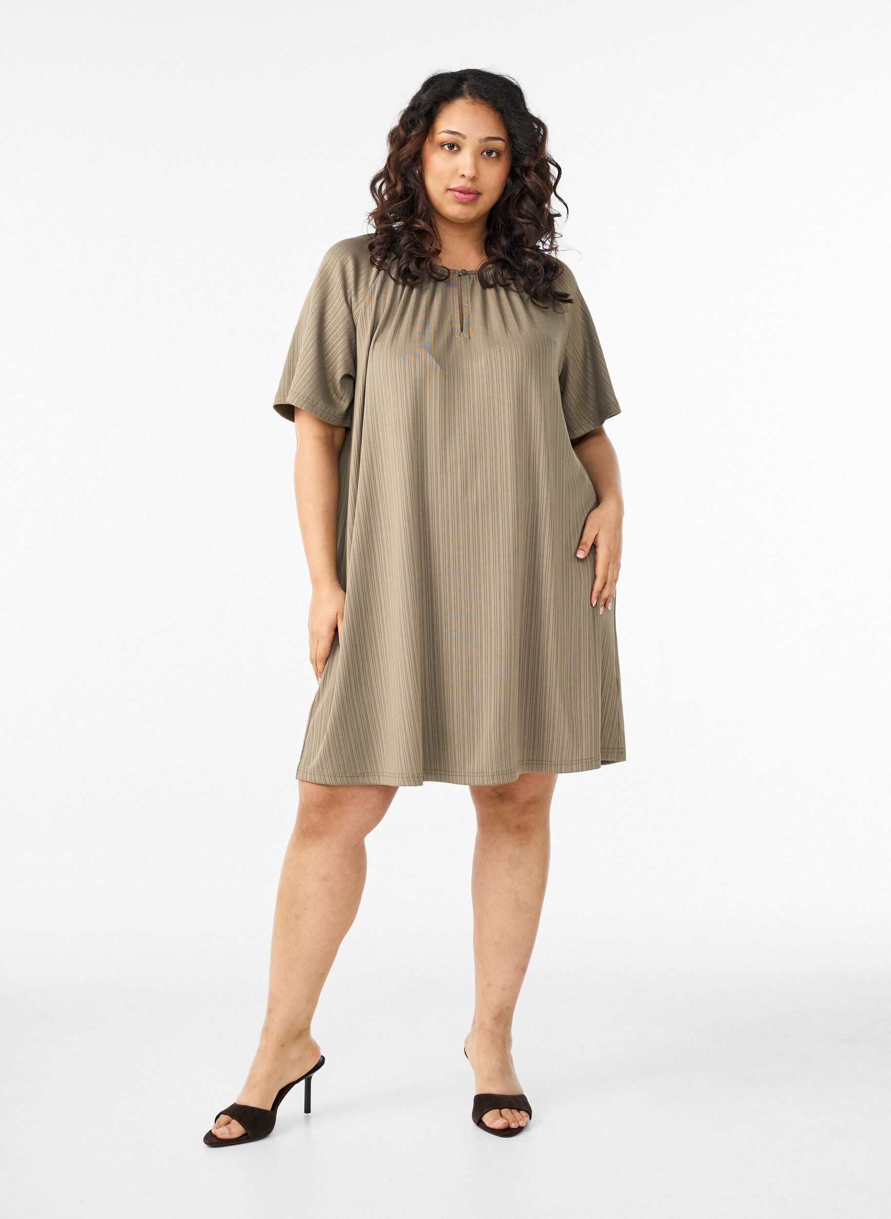 Zizzifashion Jersey tunic with textured stripes, Brown, Model image number 1