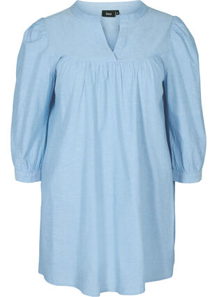Cotton tunic with 3/4 length sleeves, Blue, Packshot image number 0