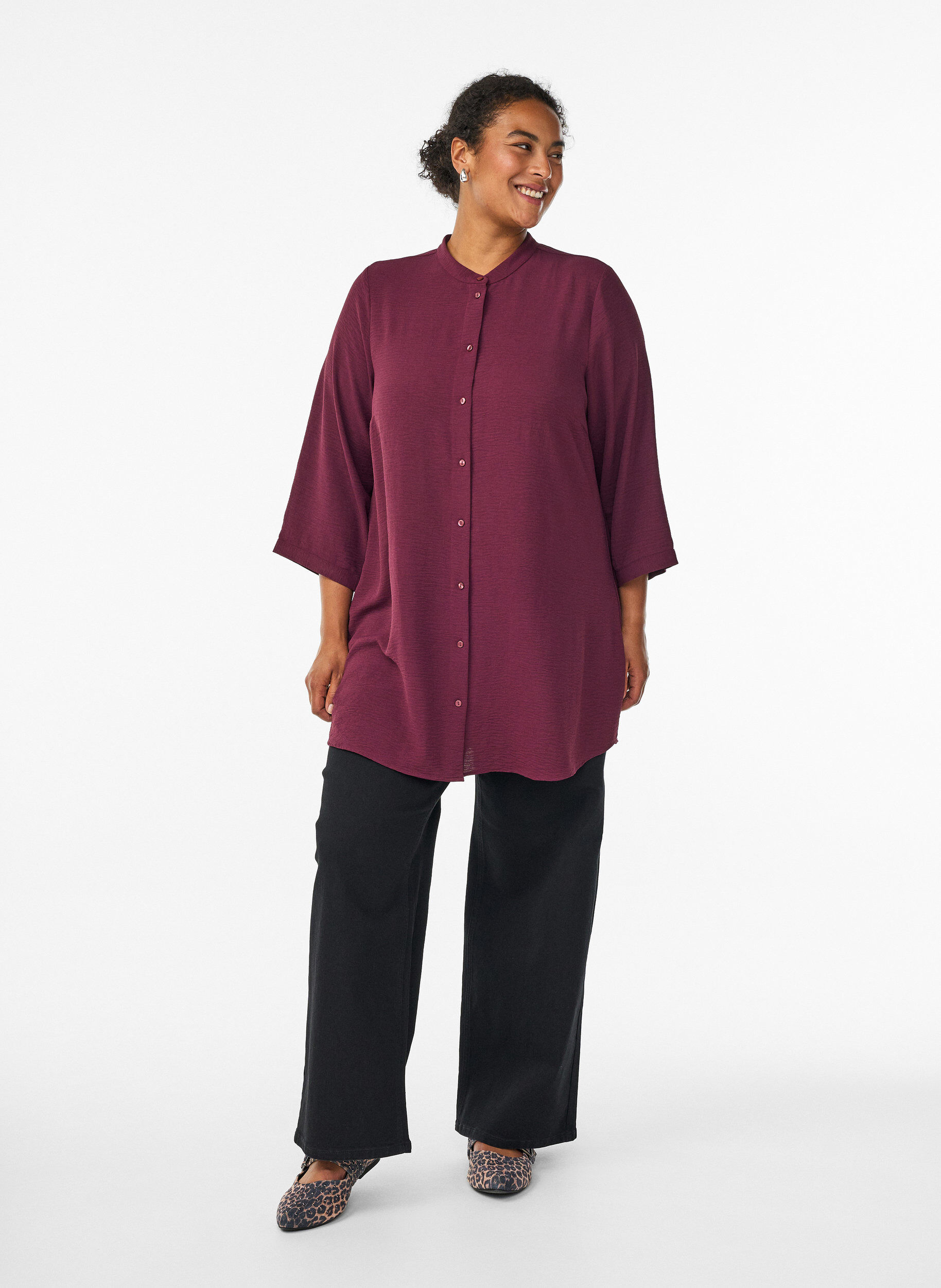 ZizzifashionTunic with 3/4 sleeves, Dark Bordeaux, Model image number 1