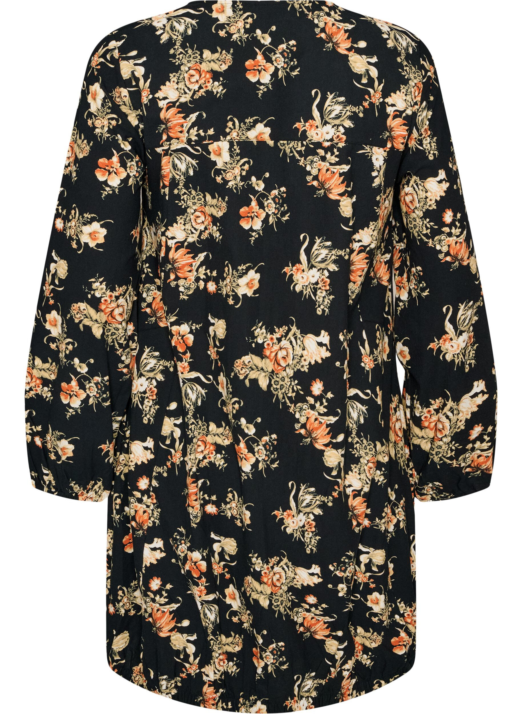 ZizzifashionShort cotton dress with an elasticated hem and long sleeves, Black, Packshot image number 1