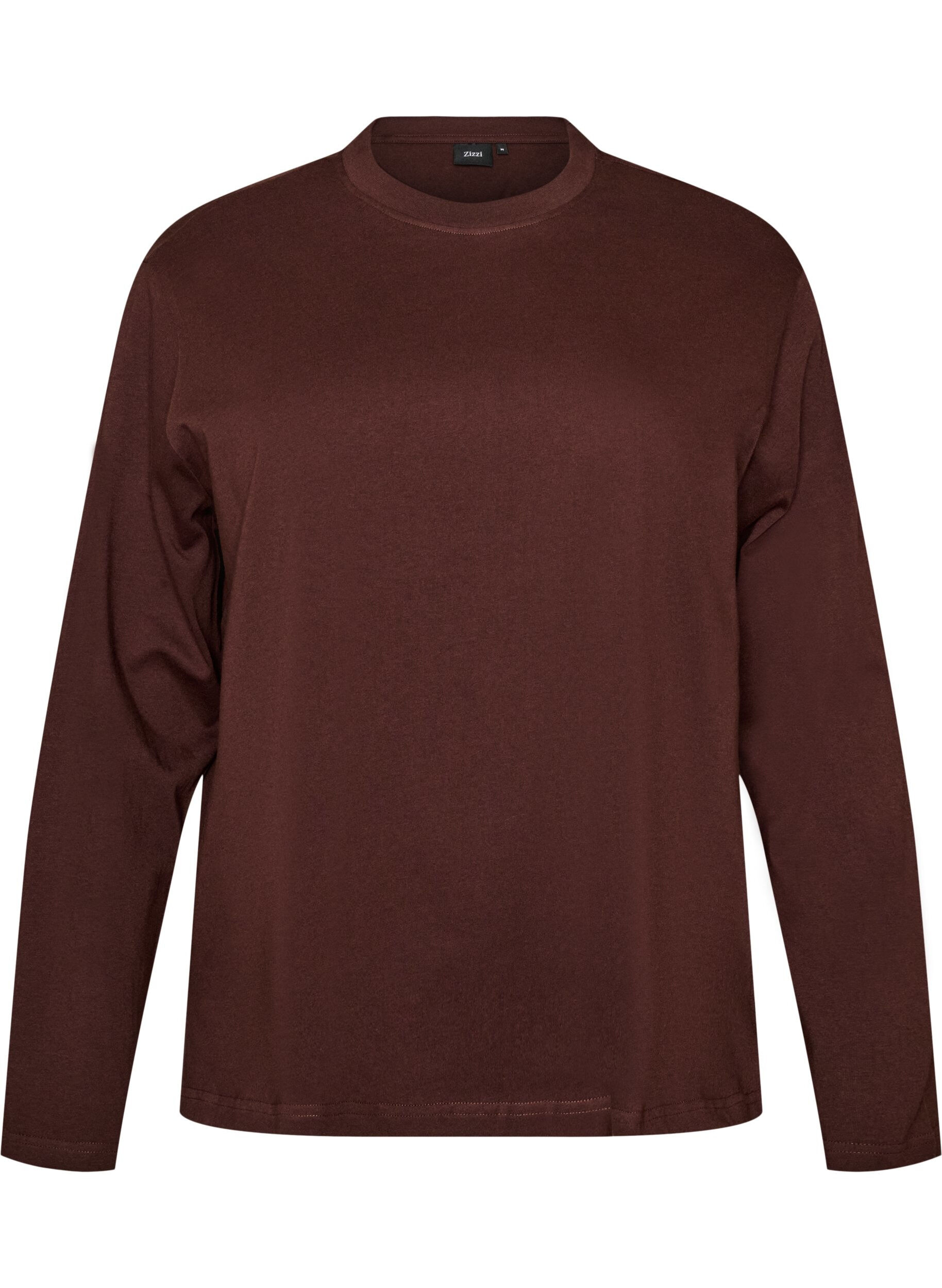 ZizzifashionBasic t-shirt with long sleeves, Brown, Packshot image number 0
