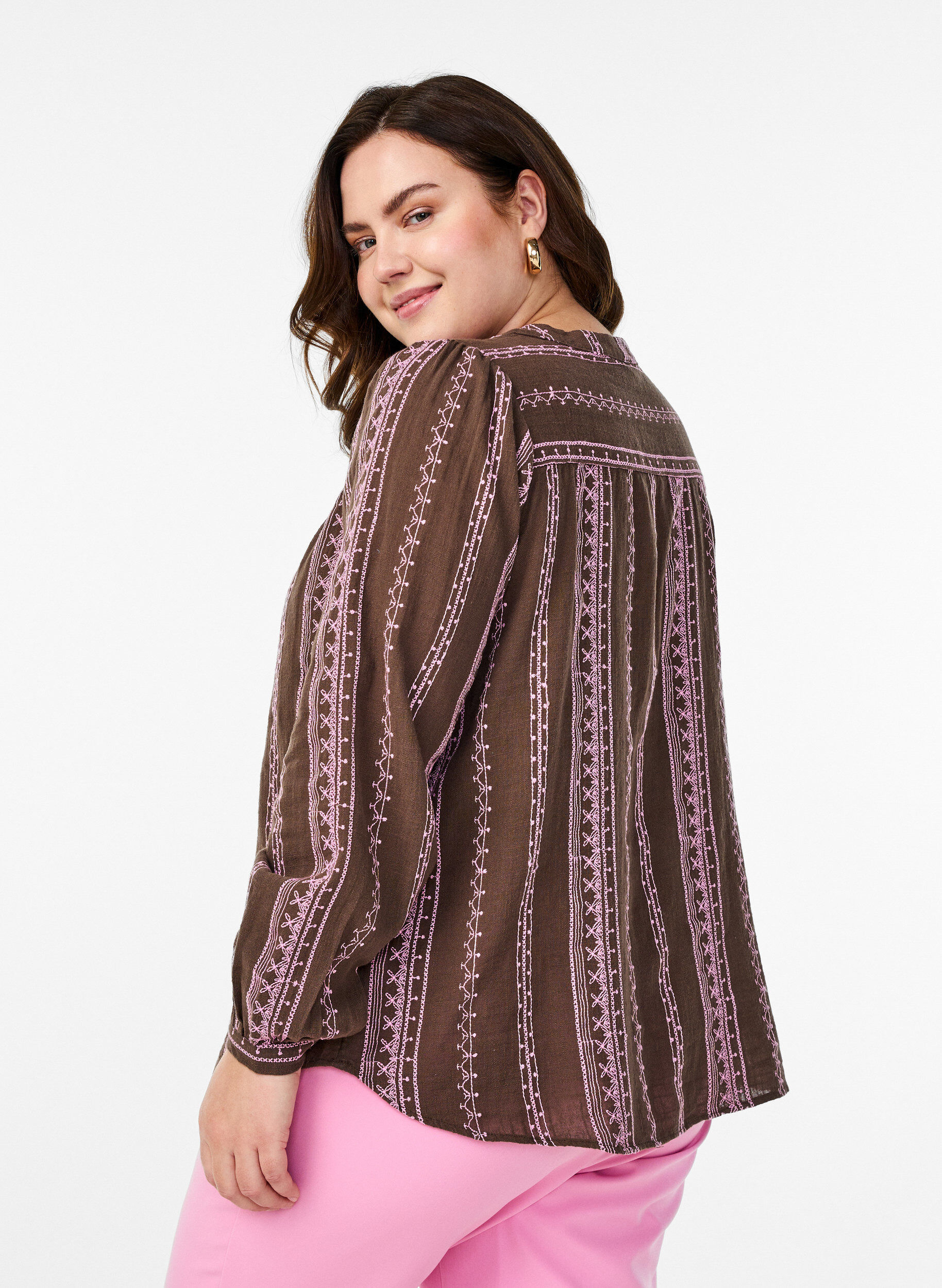 Zizzifashion Blouse with embroidered pattern, Brown, Model image number 2