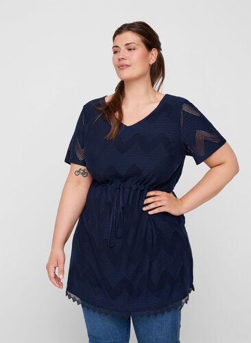 Short-sleeved tunic with adjustable waist, Night Sky, Model image number 0