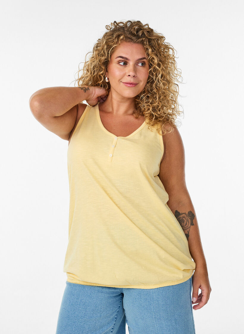 Tank top in organic cotton with V-neck and buttons, Yellow, Model image number 0