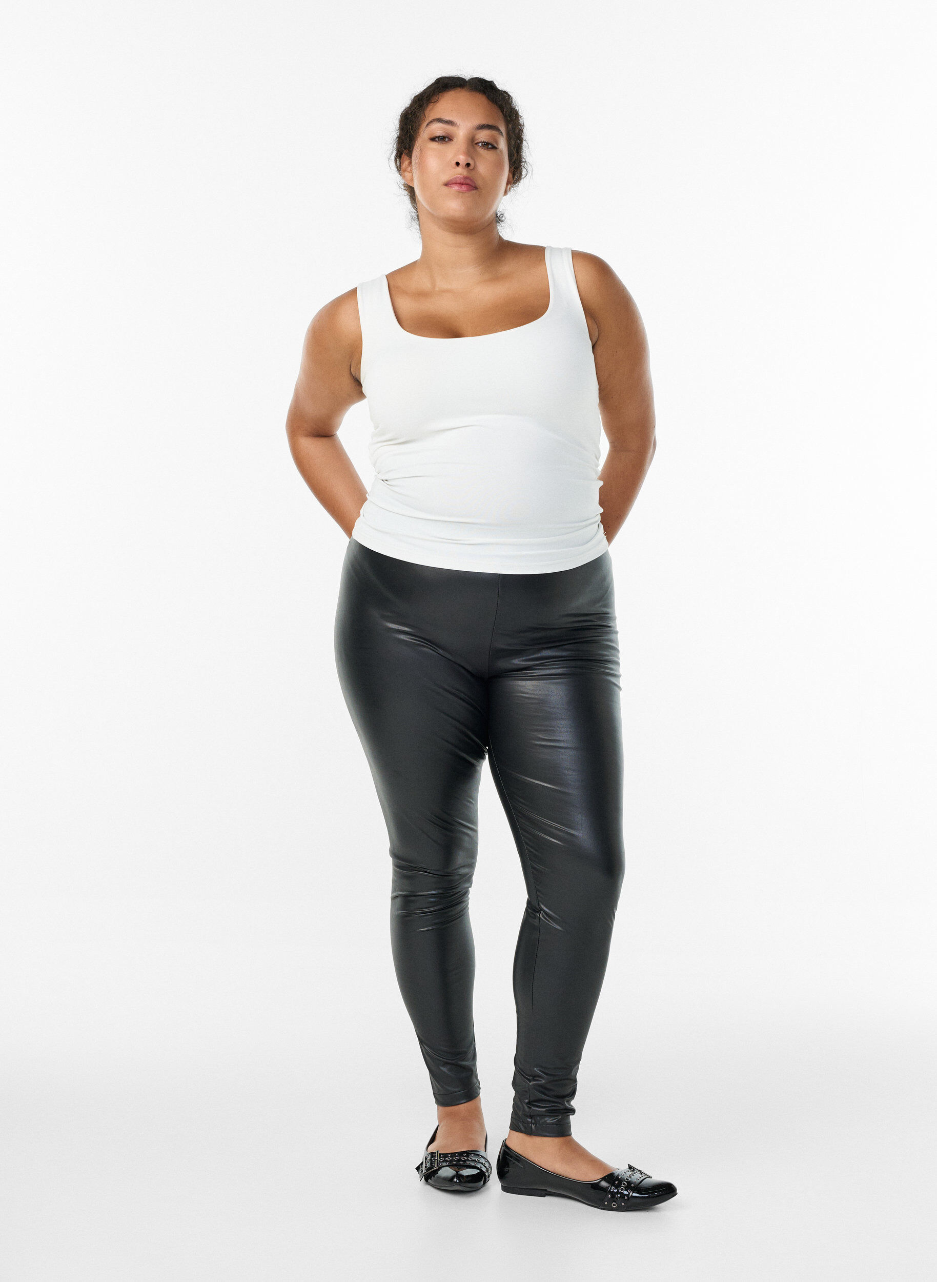 Zizzifashion Coated leggings with a brushed inside, Black, Model image number 1