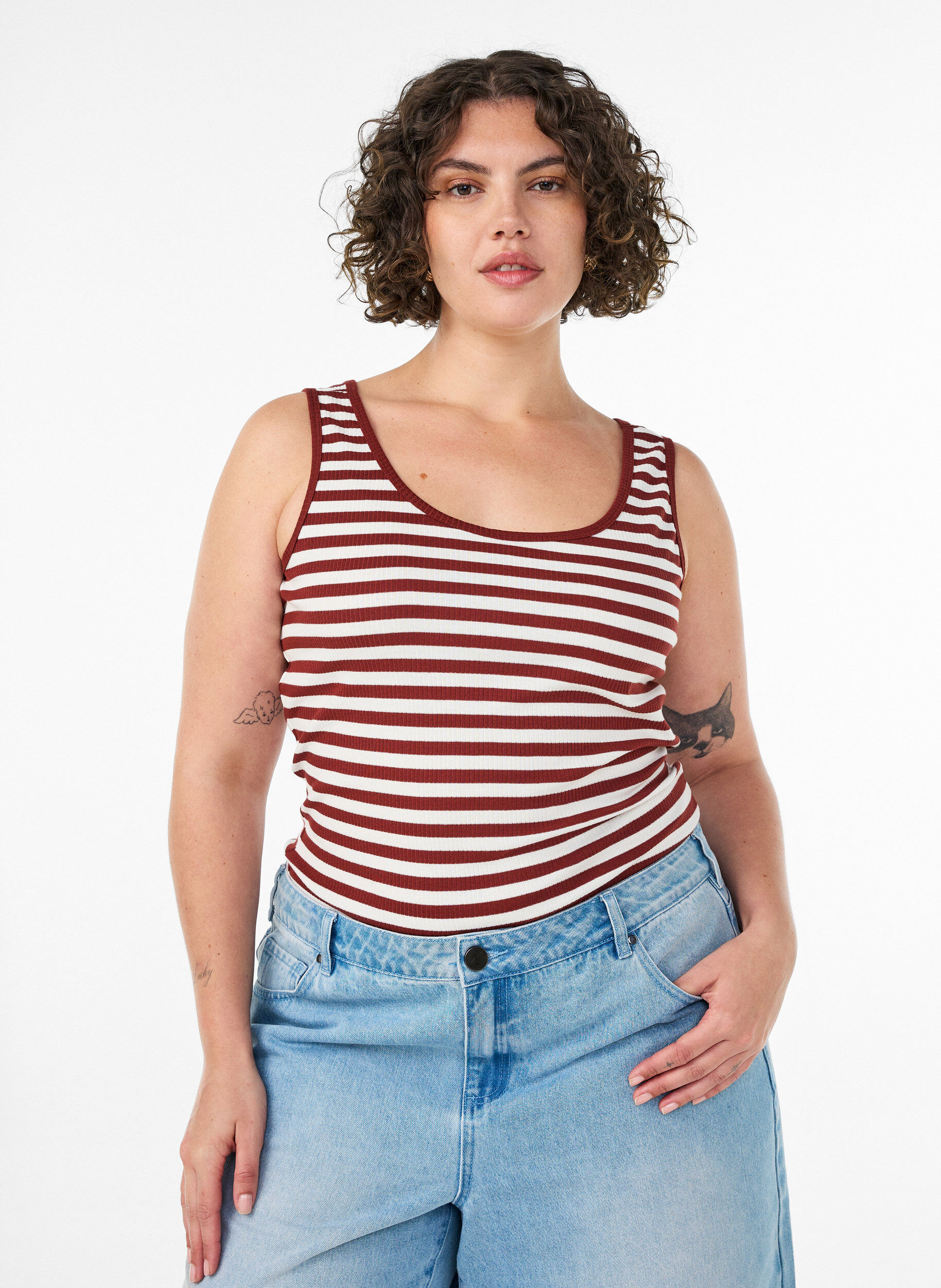 Zizzifashion Striped tank top with a rib structure, Red, Model image number 0