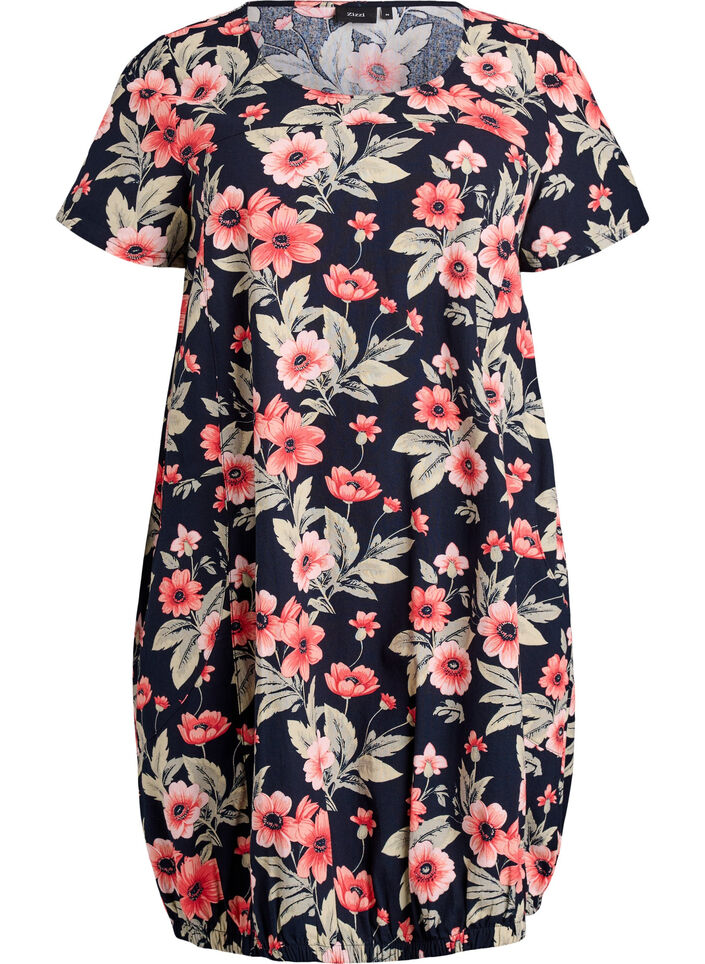 Short-sleeved, printed cotton dress, Blue, Packshot image number 0