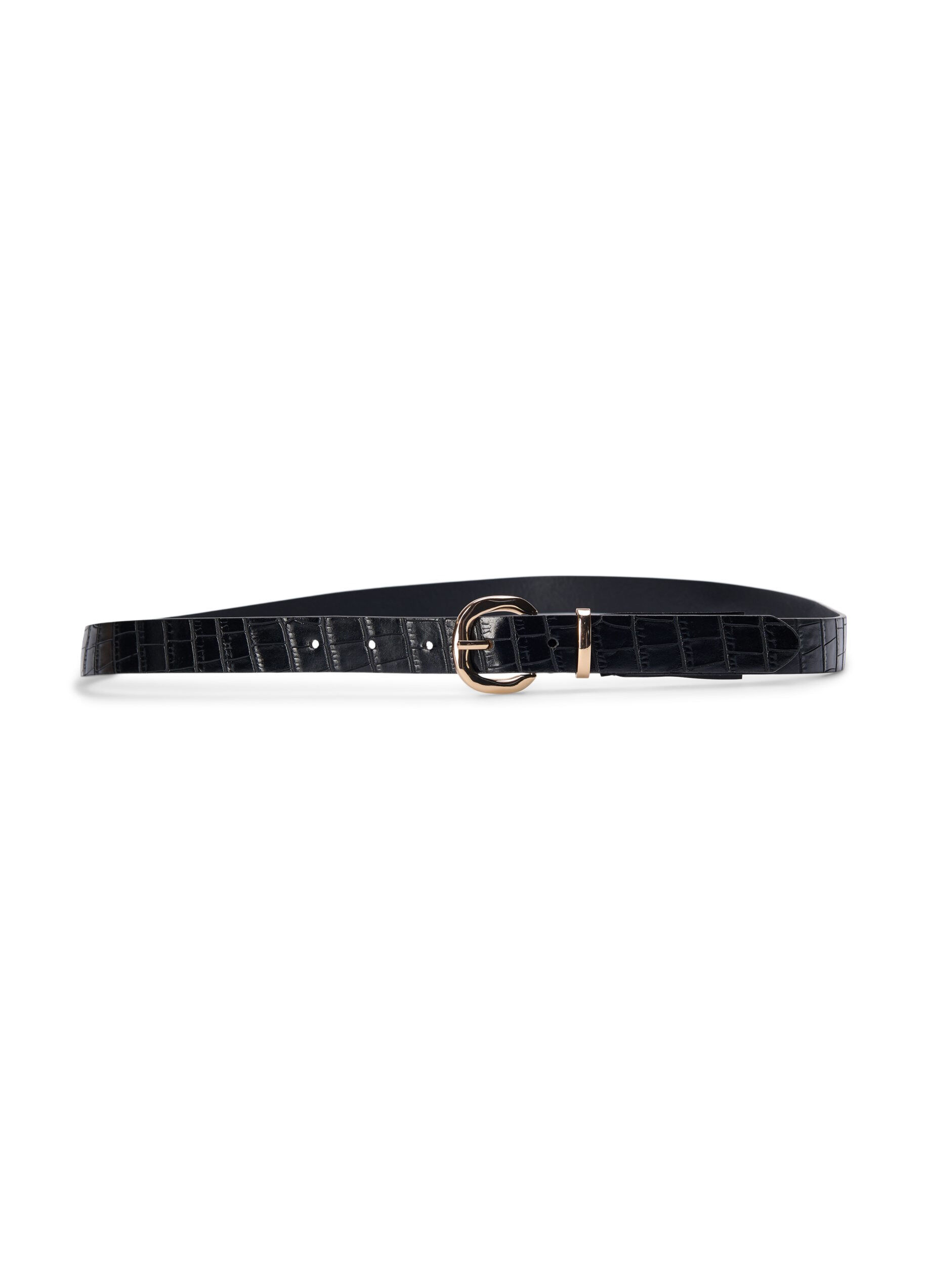 Zizzifashion Faux leather belt with crocodile pattern, Black, Packshot image number 2