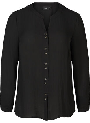 Shirt with a V-neck and buttons, Black, Packshot image number 0
