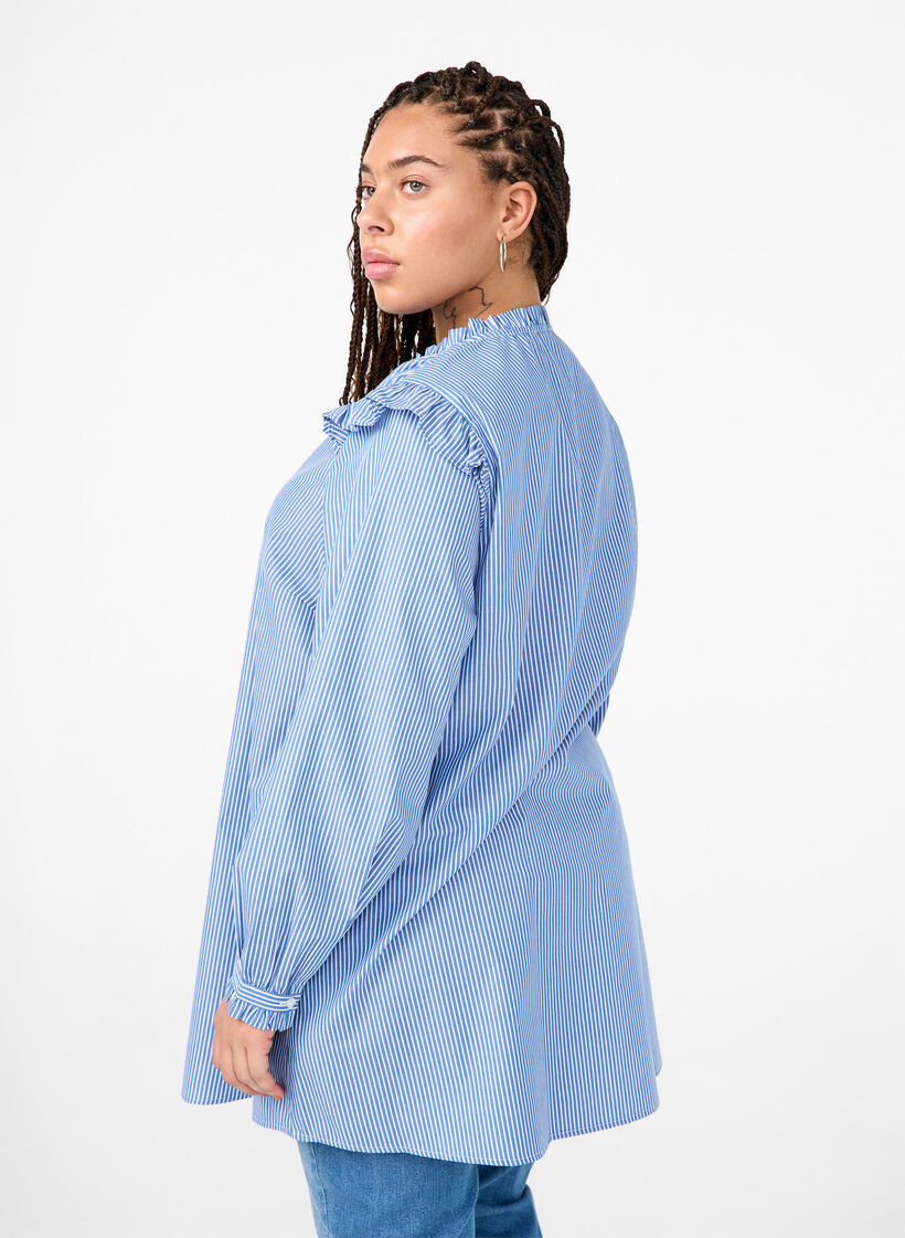 Striped tunic with ruffle details, Princess Blue W. St., Model image number 1