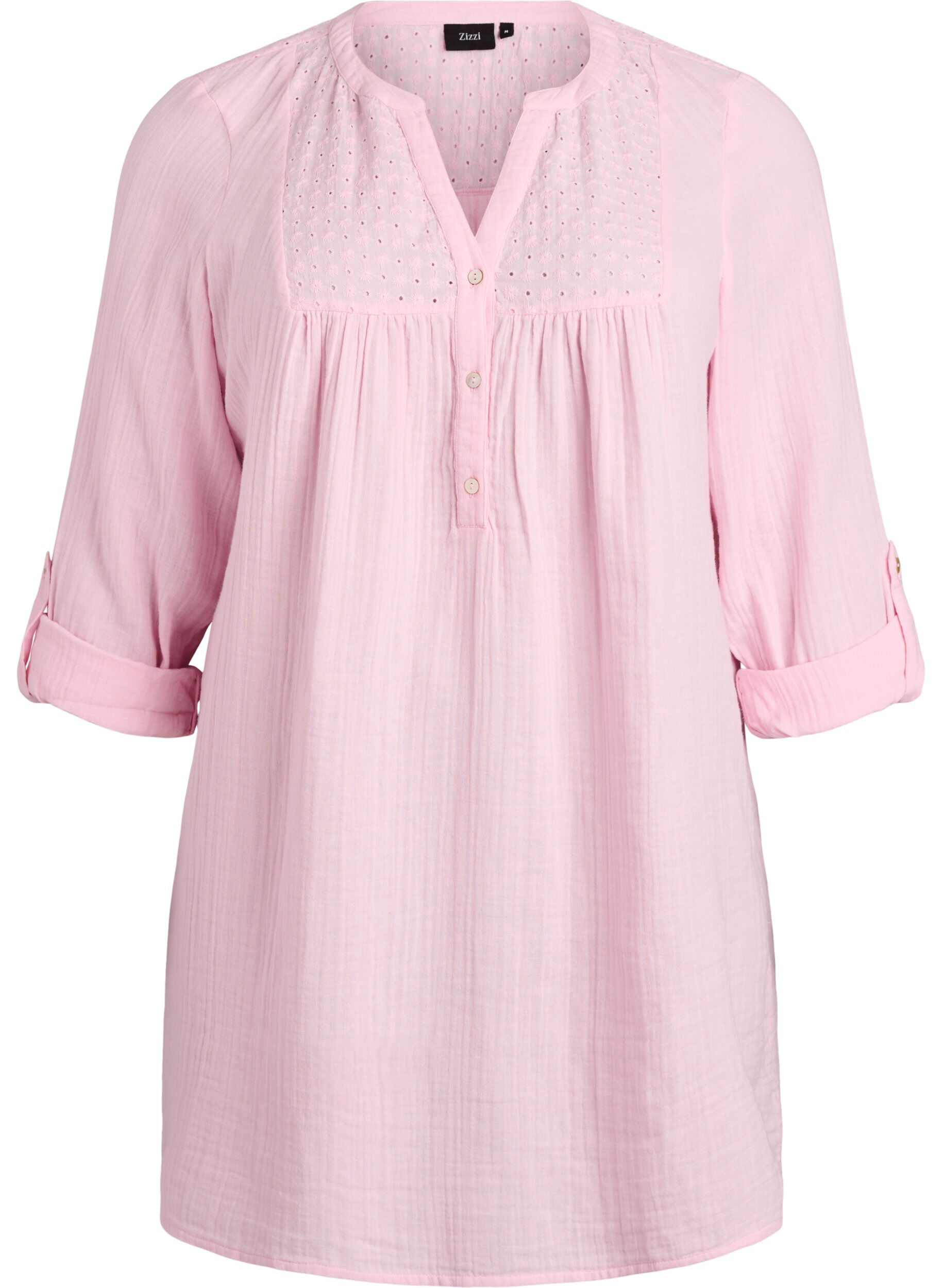 Zizzifashion Cotton muslin tunic with broderie anglaise, Rose, Packshot image number 0
