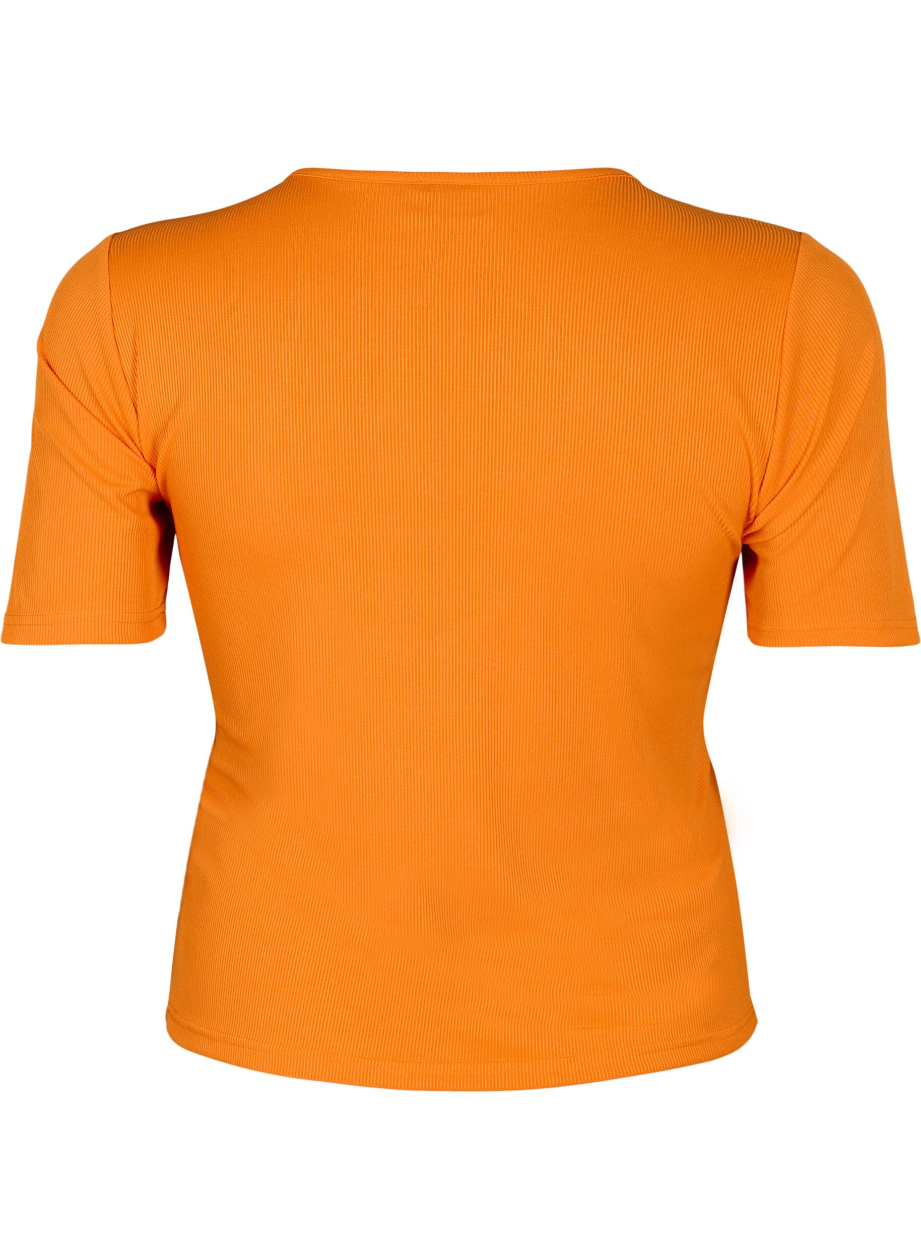 Zizzifashion Tight-fitting V-neck blouse with mesh detail, Vibrant Orange, Packshot image number 1