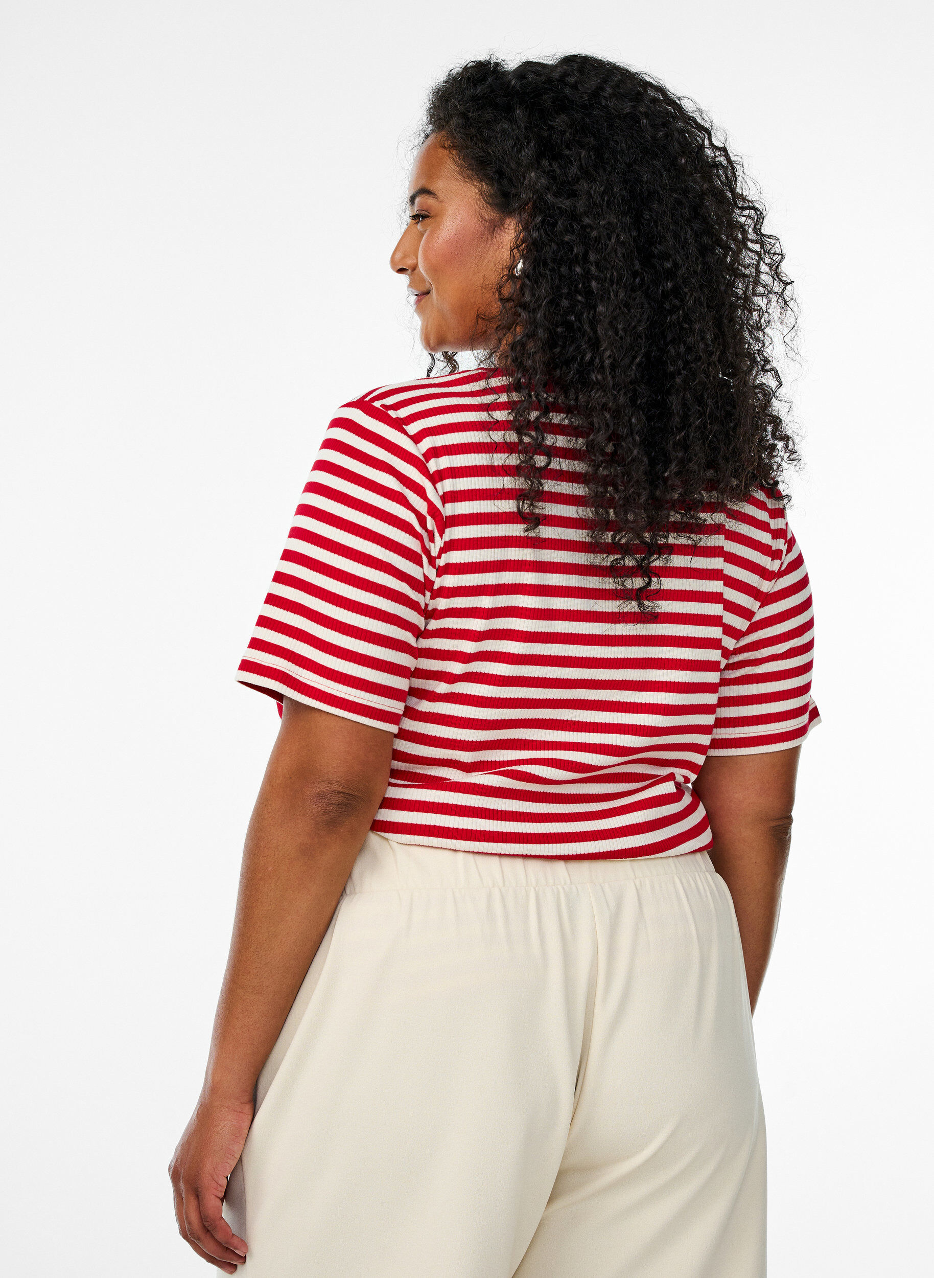 ZizzifashionStriped T-shirt with ribbed texture, Red, Model image number 2