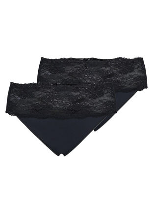 2-pack thong with wide lace edge, Black, Packshot image number 0