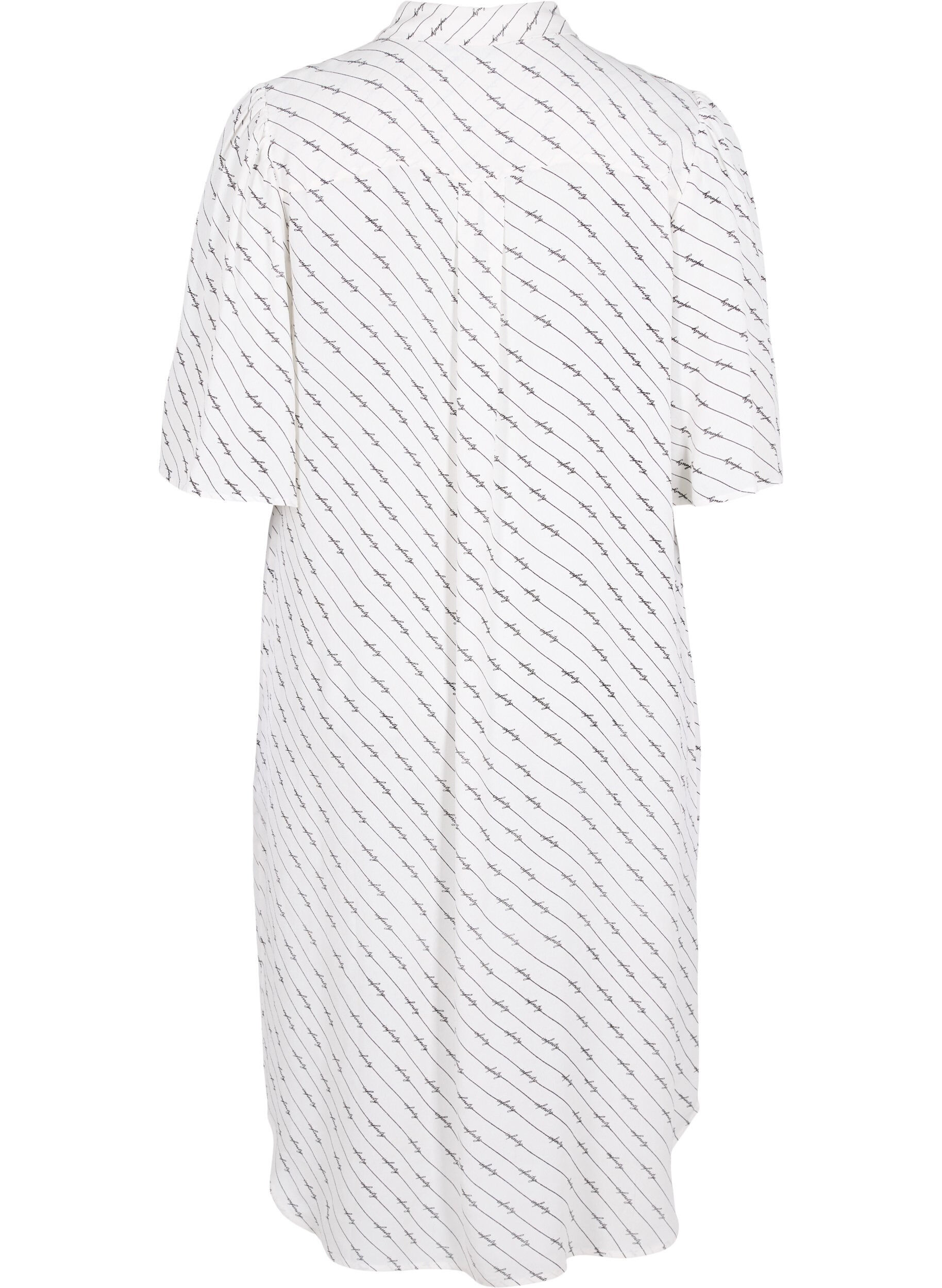 Zizzifashion Striped shirt dress in viscose, White AOP, Packshot image number 1