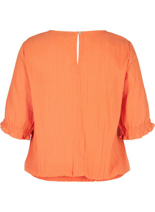 Short-sleeved cotton blouse with smock, Brandied Melon, Packshot image number 1