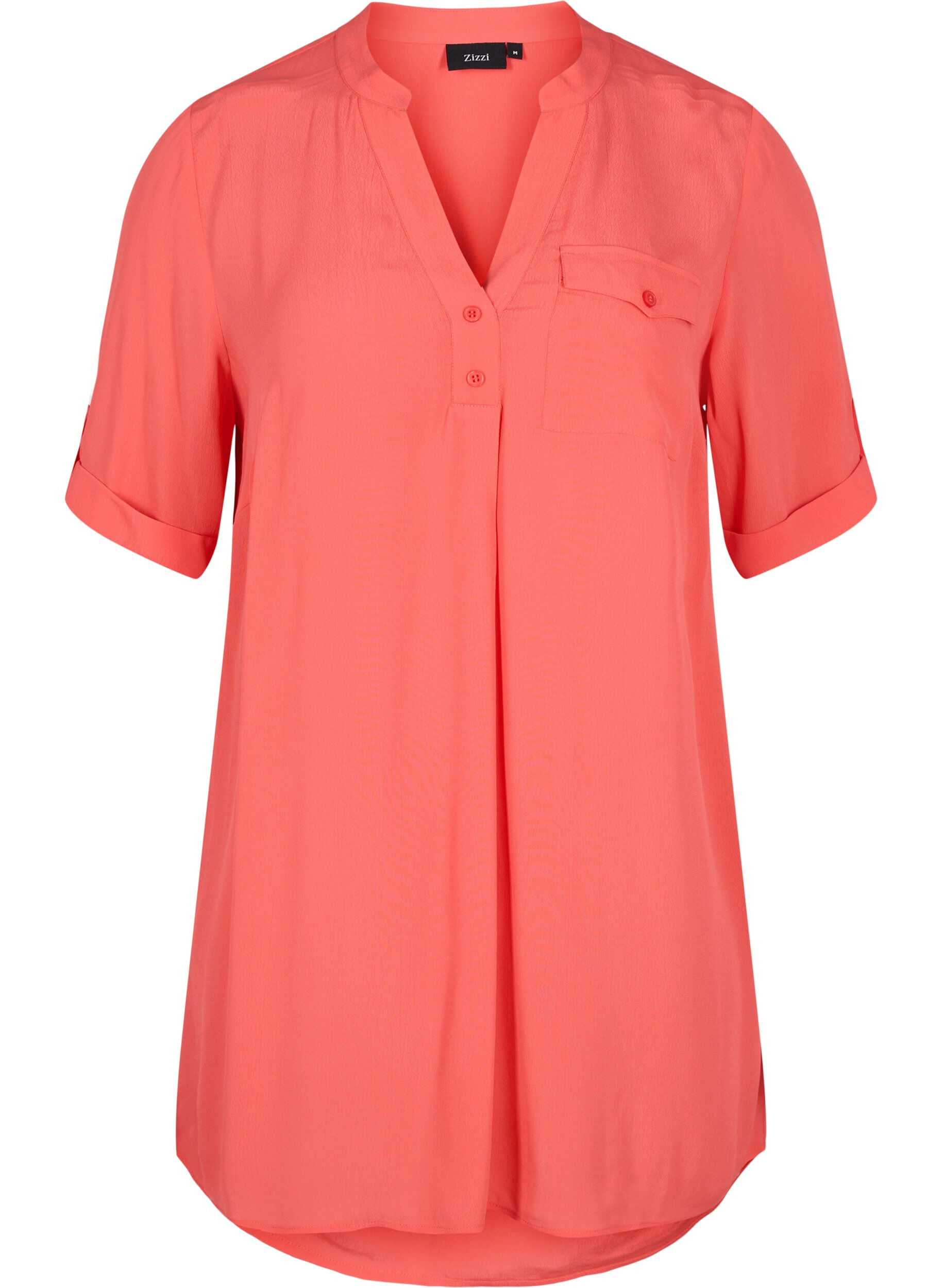 Zizzifashion Viscose tunic with short sleeves, Hot Coral, Packshot image number 0